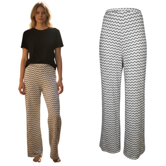 Pants - Black & White Chevron Knit Wide Leg Pants Lined Size 10 Sample Sale
